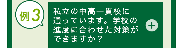 +
例3 私立の中高一貫校に
通っています。 学校の
進度に合わせた対策が
できますか?